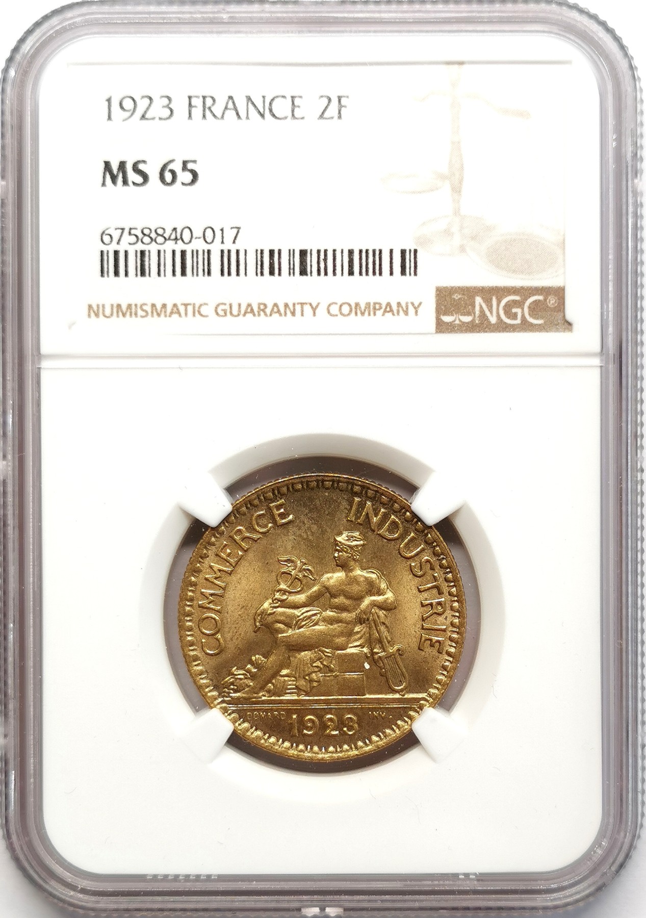 凡希社世界钱币微拍第二百六十七期 1923法国2法郎NGC-MS65