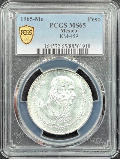 第34期钱币微拍 全场顺丰包邮 - PCGS MS65 墨西哥 1965年Mo 1比索银币