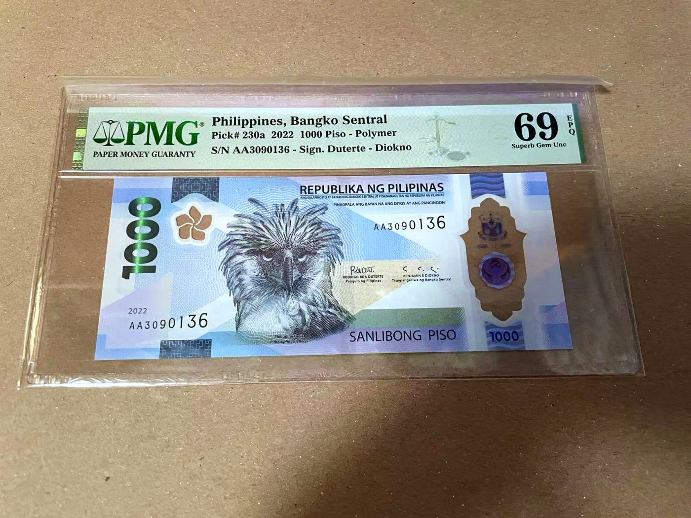 【Blue Auction】✨世界纸币精拍第468期【精】 【AA冠无47 获奖钞】菲律宾 2022年1000比索 PMG69EPQ 近满分 