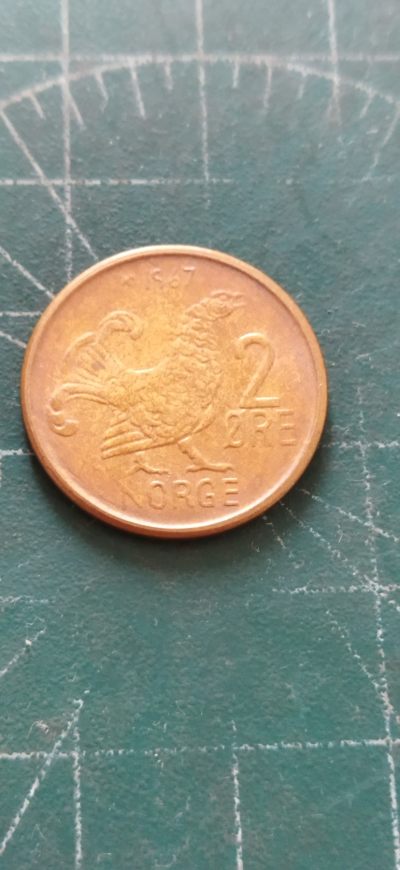 外国硬币初藏2024年第11场 - 挪威2欧尔铜币1967年。