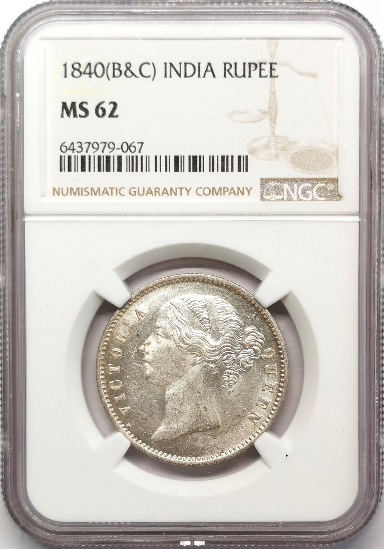 凡希社世界钱币微拍第二百六十七期 1840东印度公司小维卢比NGC-MS62，本土头像！