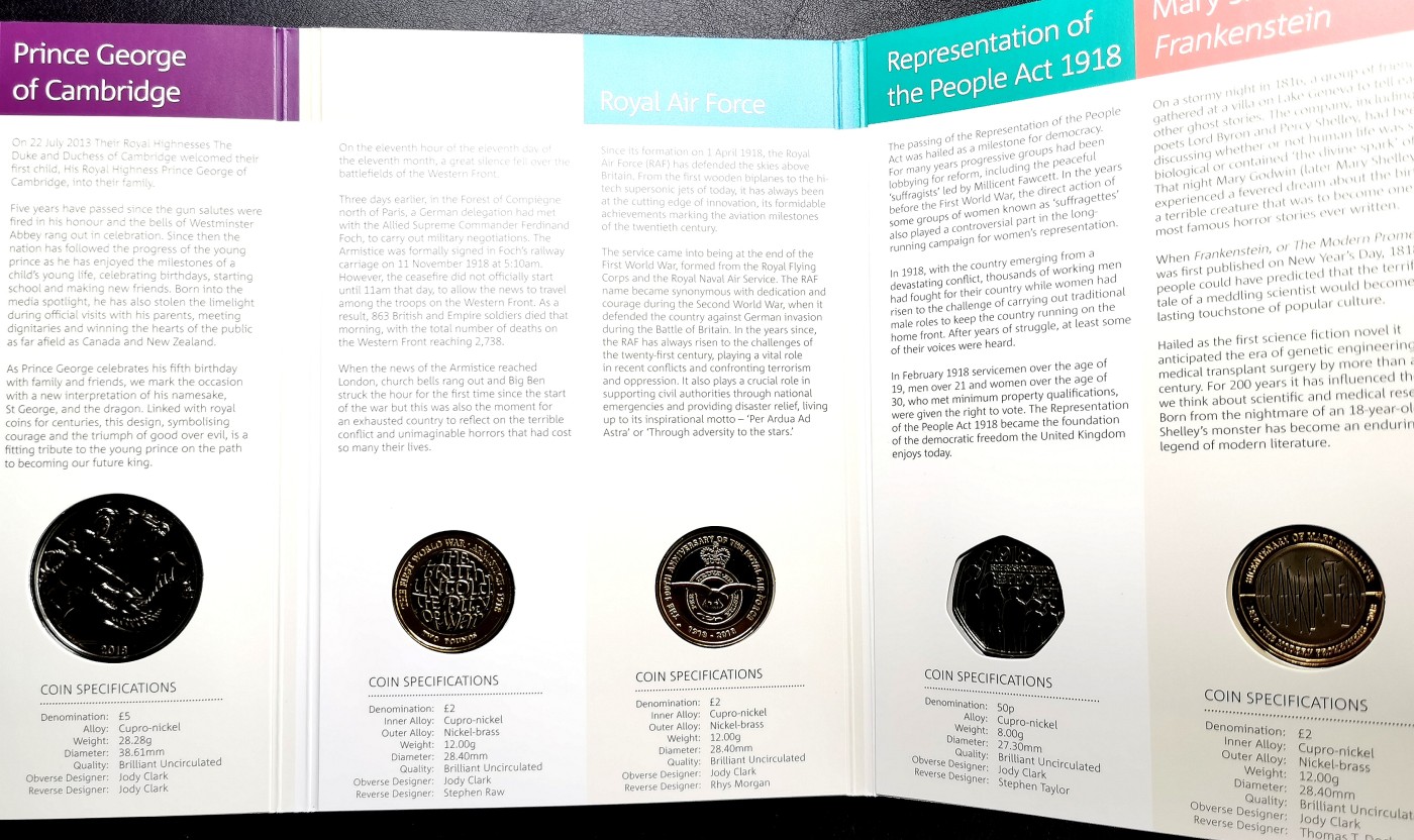 凡希社世界钱币微拍第二百六十七期 2018英国硬币年册13枚套，5镑*1，2镑*3，50便士*1