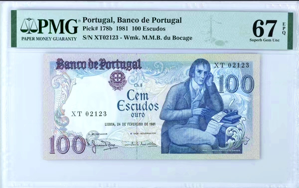 【Blue Auction】✨世界纸币精拍第468期【精】 【无47 p178b】葡萄牙 1981年100埃斯库多 大场景 精美 PMG67EPQ 高分