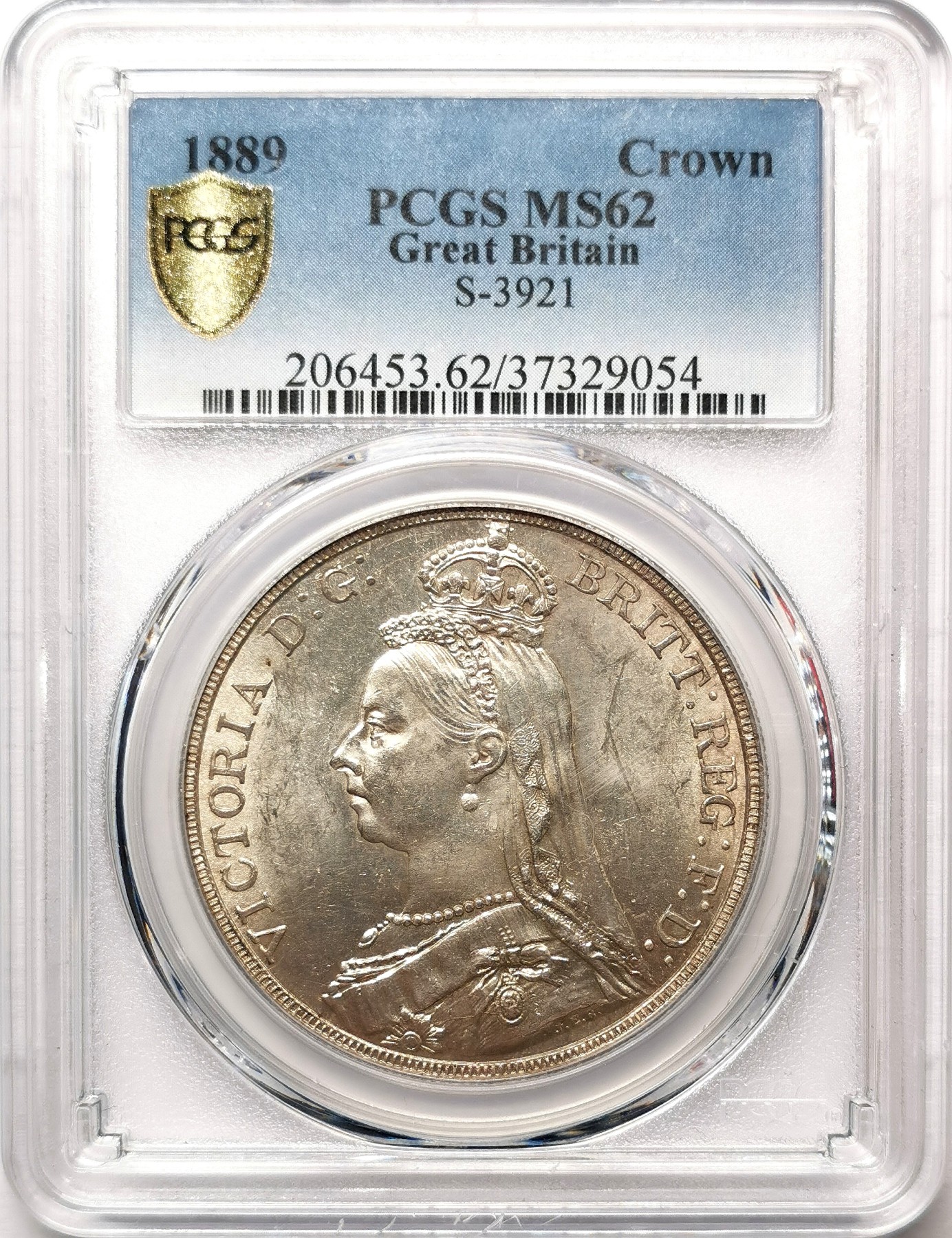 凡希社世界钱币微拍第二百六十七期 1889英国老维高冠马剑大银PCGS-MS62，淡色金彩！