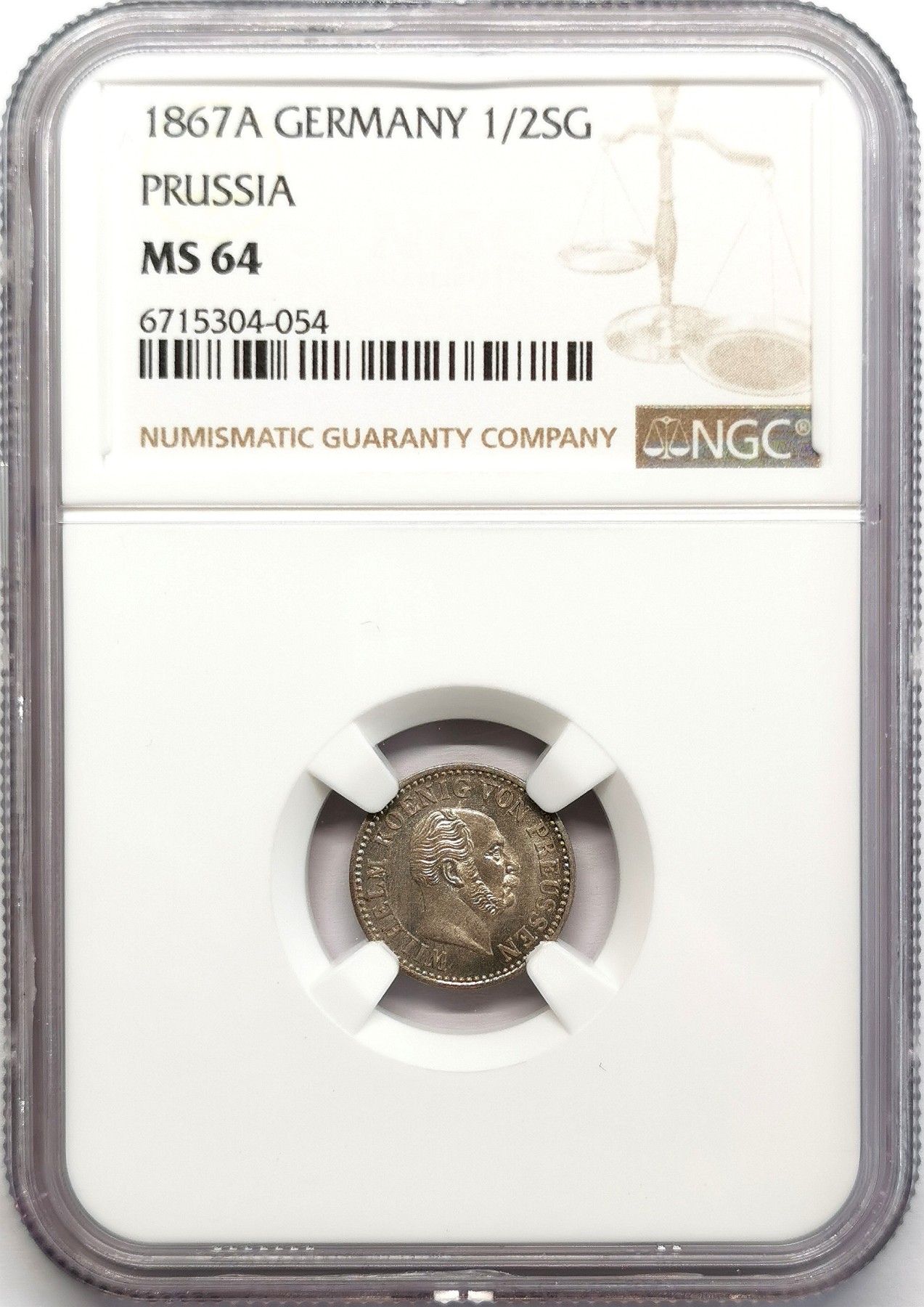 凡希社世界钱币微拍第二百六十七期 1867A普鲁士1/2SG银辅币NGC-MS64