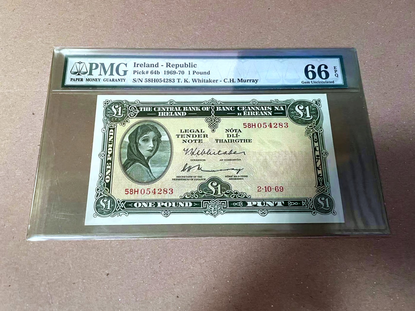 【Blue Auction】✨世界纸币精拍第468期【精】 爱尔兰 1969年1镑 PMG66EPQ 拉弗雷夫人