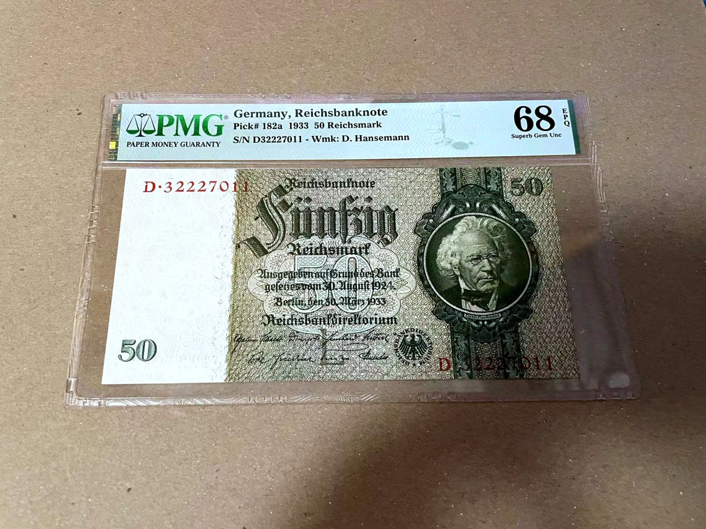 【Blue Auction】✨世界纸币精拍第468期【精】 【冠军分】德国 1933年50马克 PMG68EPQ 超高分 