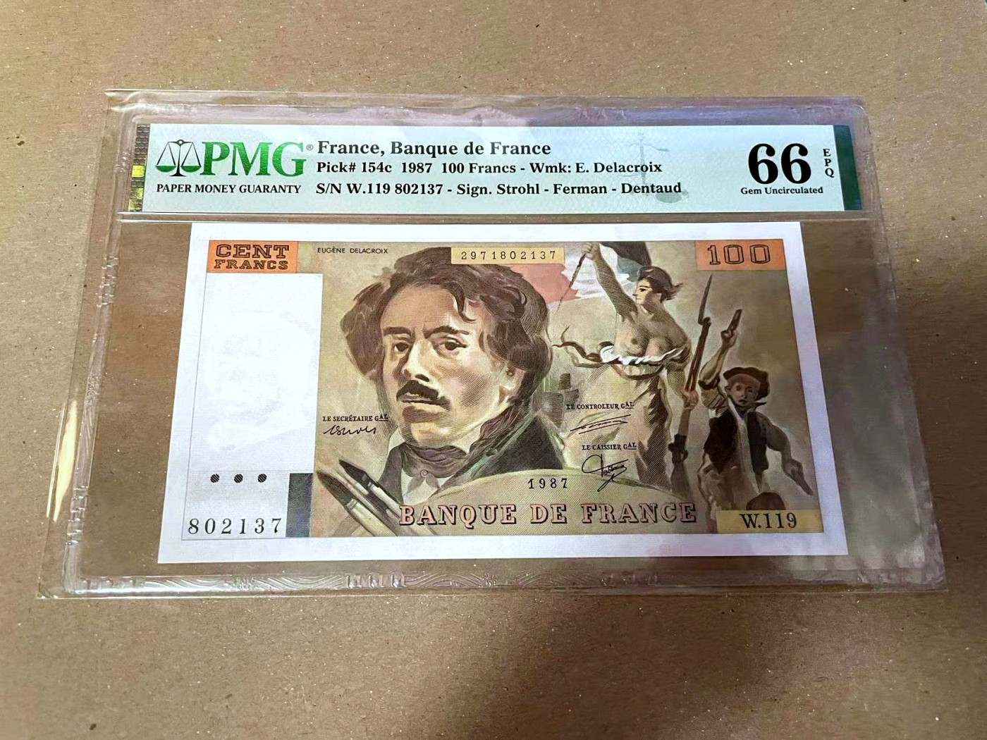 【Blue Auction】✨世界纸币精拍第468期【精】 法国 1987年100法郎 PMG66EPQ 自由引导人民