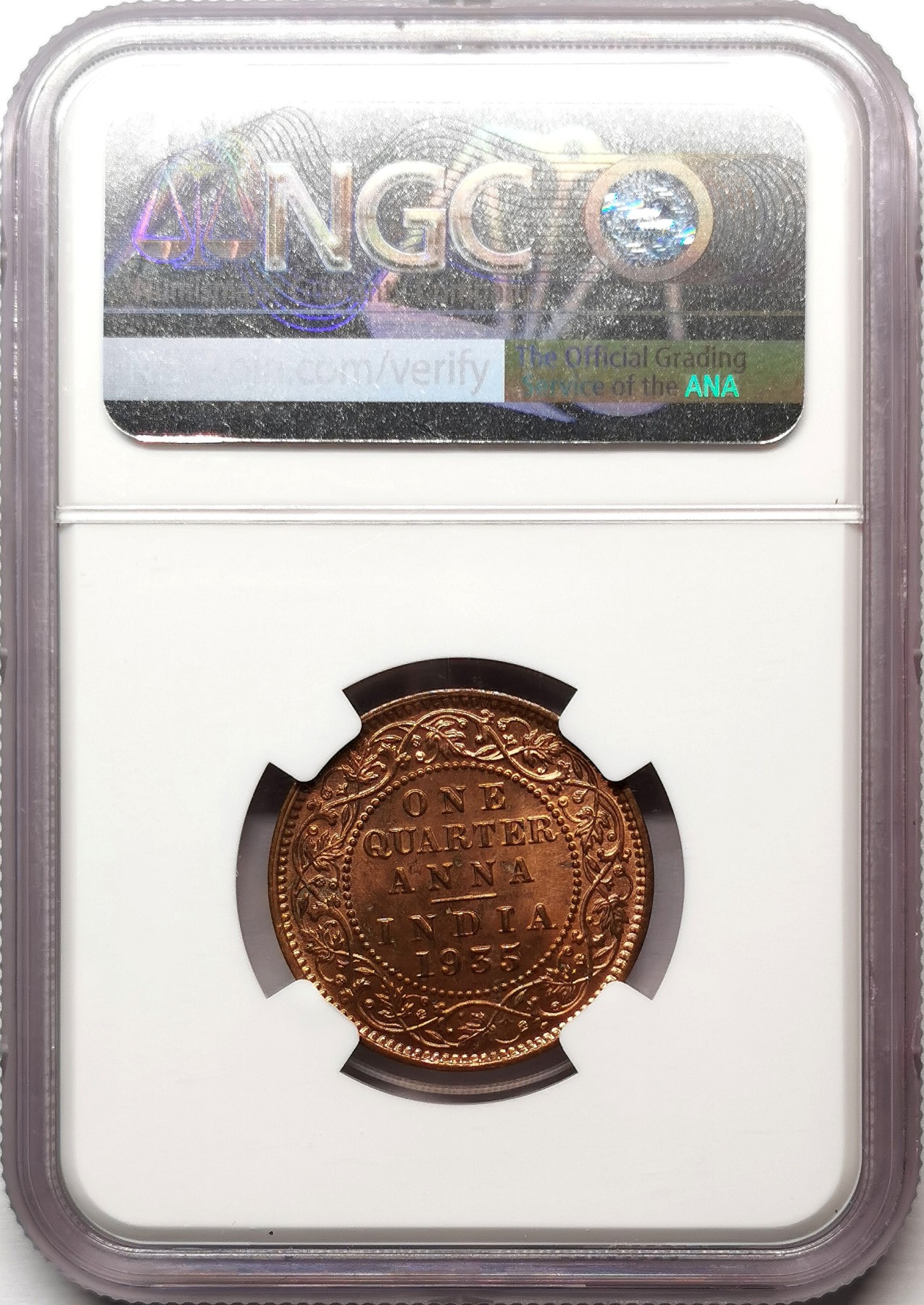 凡希社世界钱币微拍第二百六十七期 1935英属印度乔五1/4安那铜币NGC-MS64