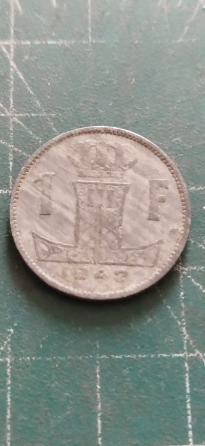 外国硬币初藏2024年第11场 - 德占比利时一法郎锌币1942年。