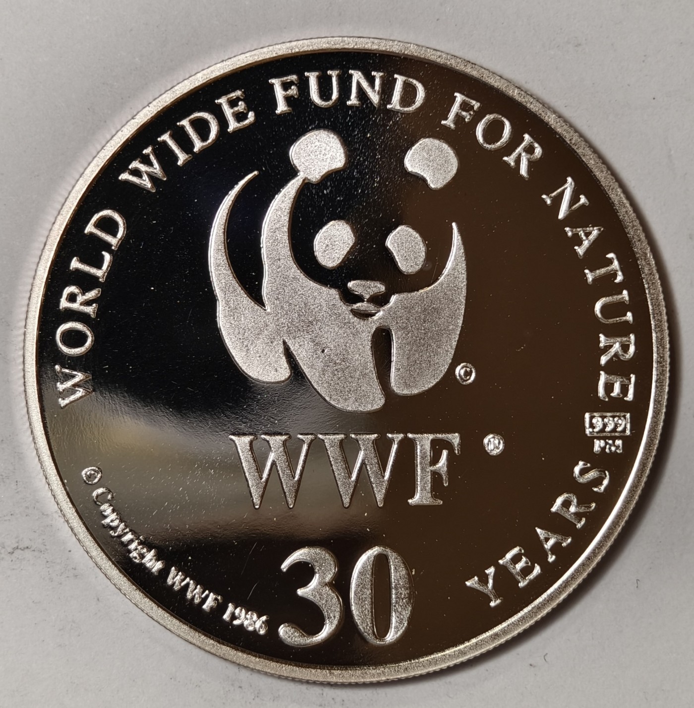 紫瑗钱币——第344期拍卖 联合国 1986年 WWF野生基金会30周年 光面狐猴 纪念章 20克 0.999银 精制