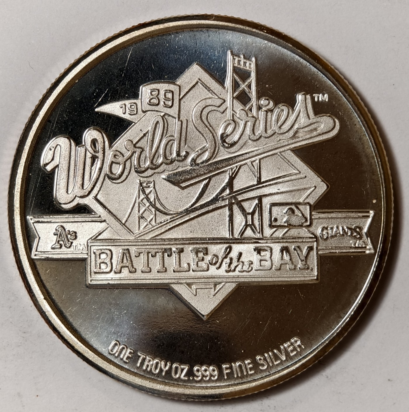 紫瑗钱币——第344期拍卖 美国 1989年 棒球职业大联盟冠军 纪念银章 限量有编号 1盎司 31.1克 0.999银 精制