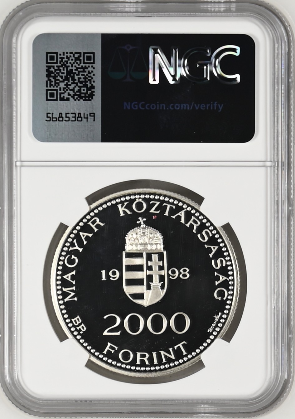 长老汇龙年精选第四场 1998BP 匈牙利欧盟欧元2000弗林特精制银币，NGC PF69UC，唯二冠军分，1.2万枚