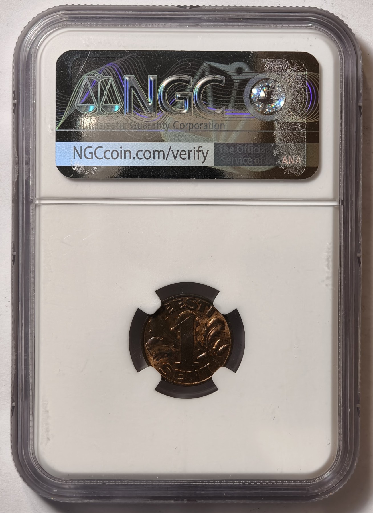 紫瑗钱币——第344期拍卖 爱沙尼亚 1929年 1生丁 铜币 NGC MS63 BN