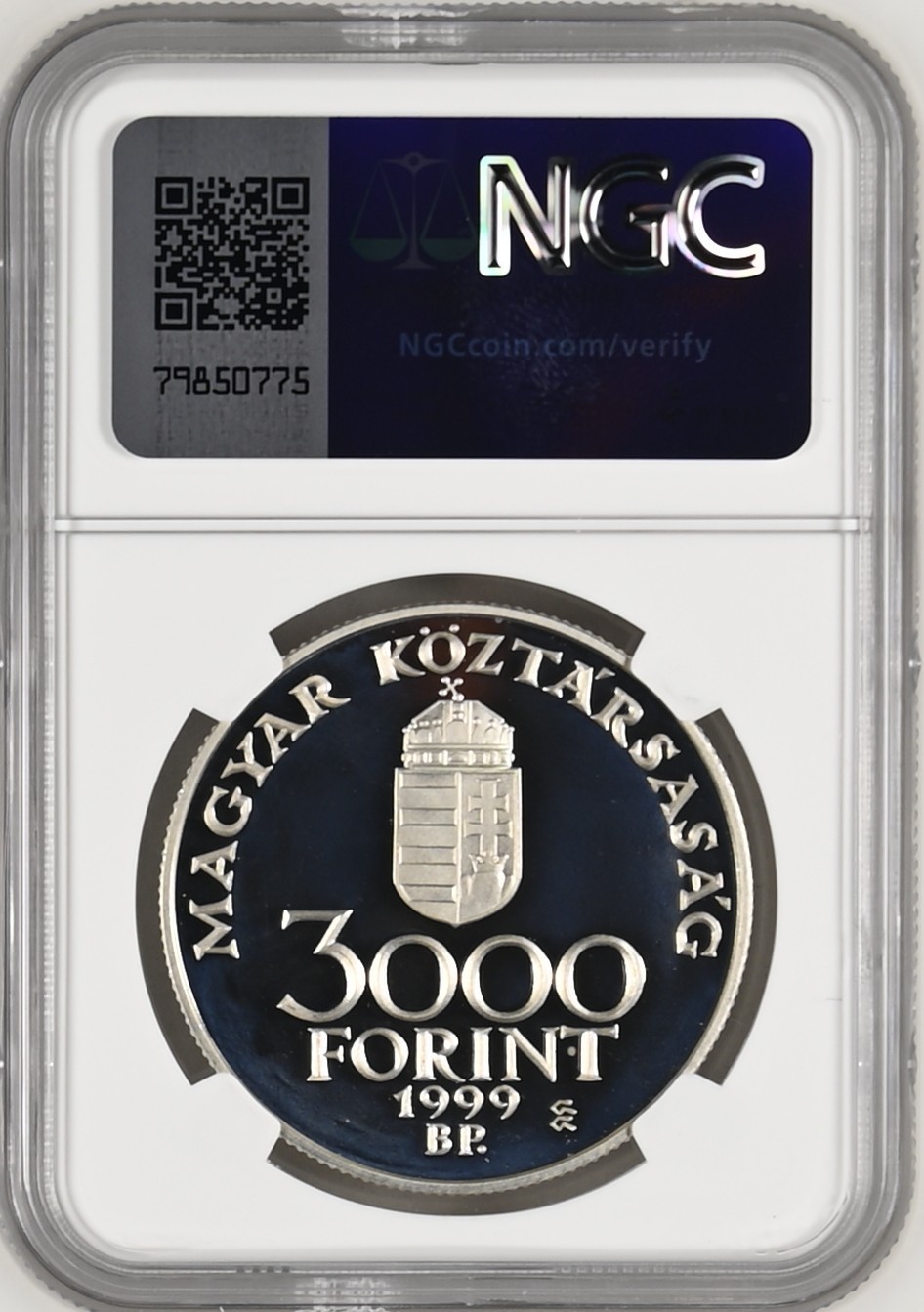 长老汇龙年精选第四场 1999BP 匈牙利欧盟3000弗林特精制银币，NGC PF69UC，唯二冠军，1.7万枚