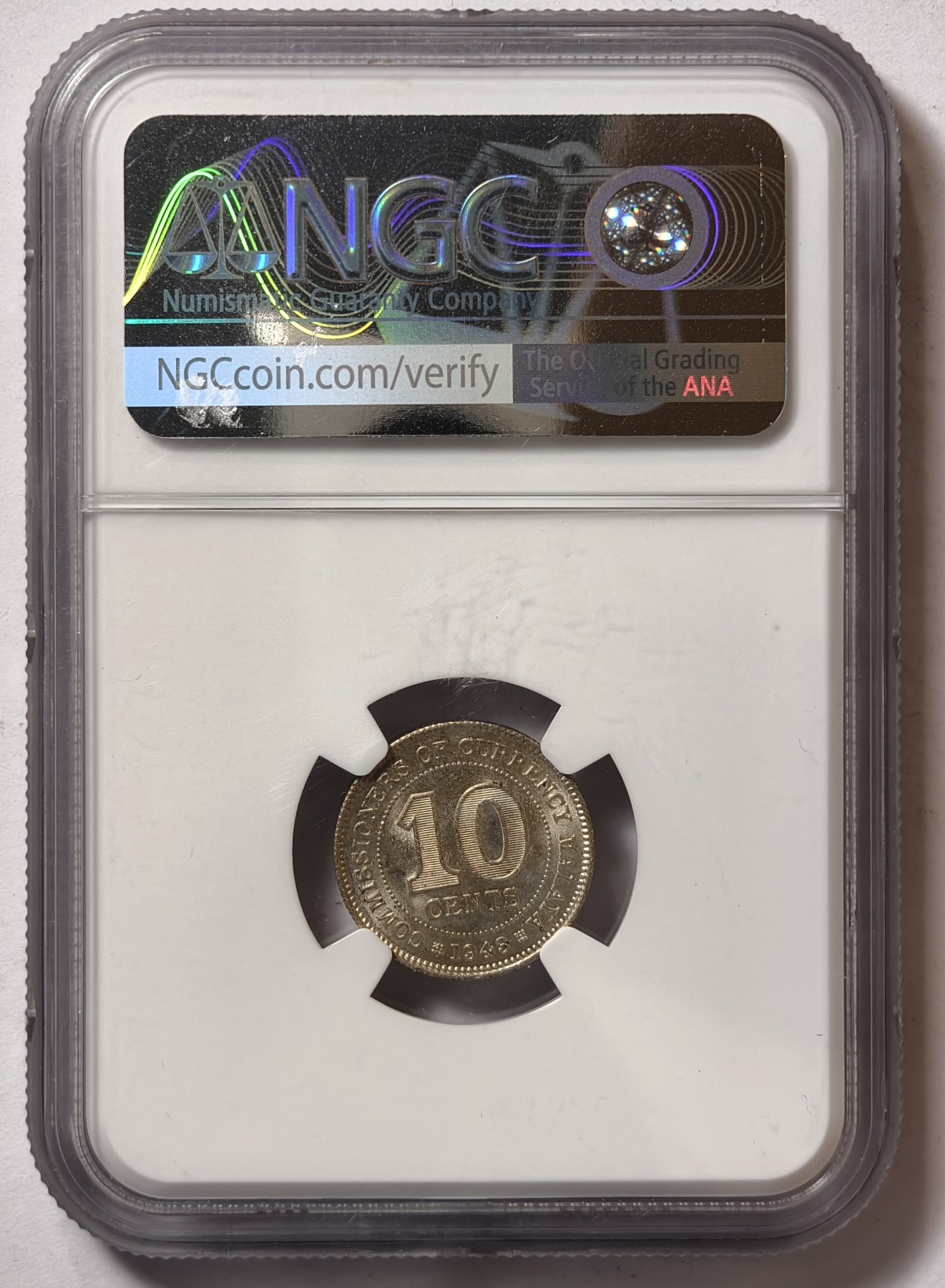 紫瑗钱币——第344期拍卖 马来亚 1943年 乔治六世 10分  银币 NGC MS63