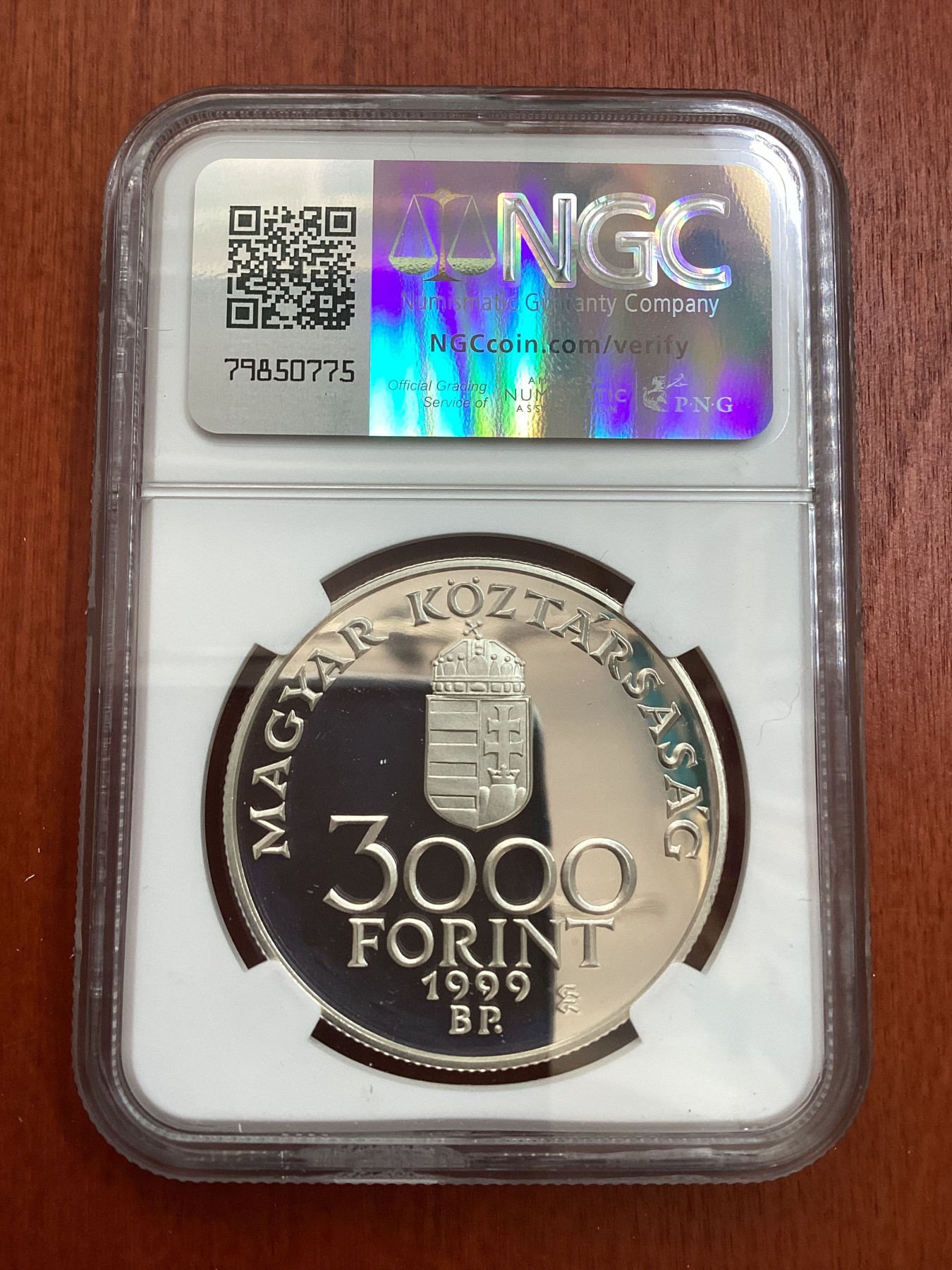 长老汇龙年精选第四场 1999BP 匈牙利欧盟3000弗林特精制银币，NGC PF69UC，唯二冠军，1.7万枚