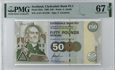《张总收藏》148期-外币周六畅拍场 - 苏格兰50镑 PMG67E 1996年 英国政治经济学家亚当·史密斯 无47 更高分仅1张