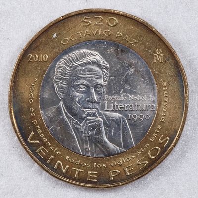 S&S Numismatic世界钱币-拍卖 第124期  - 墨西哥2010年 诺贝尔文学奖-奥克塔维奥·帕斯 20比索双色纪念币