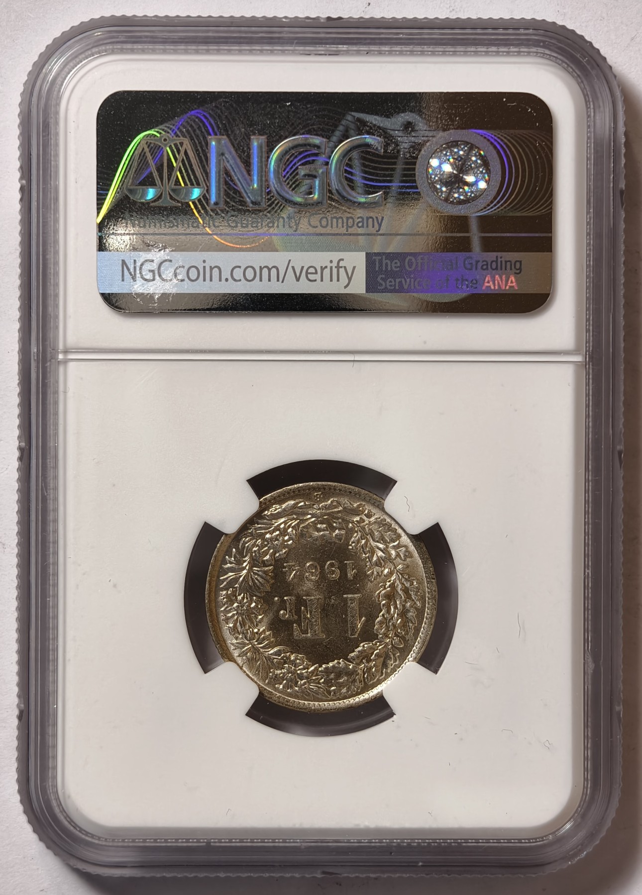 紫瑗钱币——第344期拍卖 瑞士  1964年 B版  赫尔维蒂亚 1法郎 银币 NGC MS62