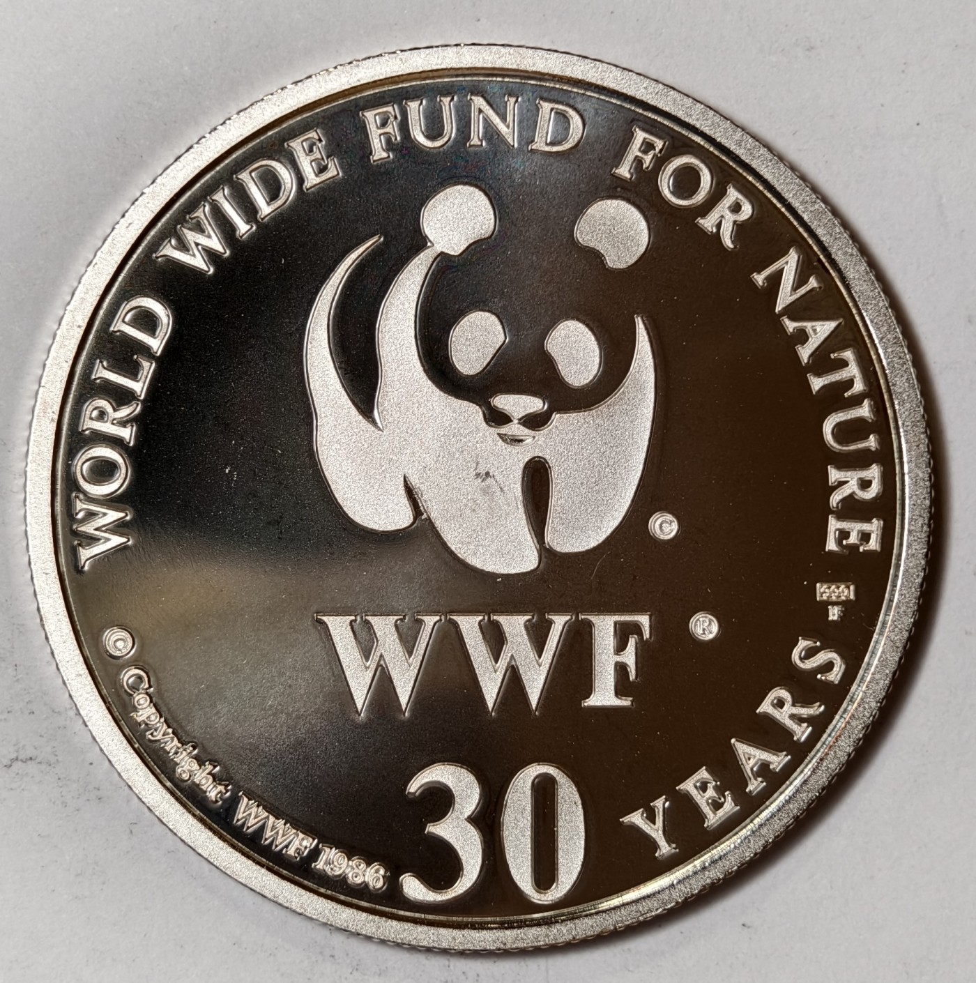 紫瑗钱币——第454期 联合国 1986年 WWF野生基金会30周年 卷羽鹈鹕 纪念章 20克 0.999银 精制