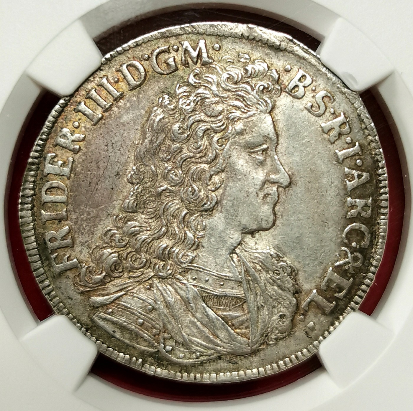 凡希社世界钱币微拍第二百六十七期 荐！1694WH克勒弗铸勃兰登堡-普鲁士弗里德里希三世2/3泰勒大银NGC-MS62，品相卓越收藏级！