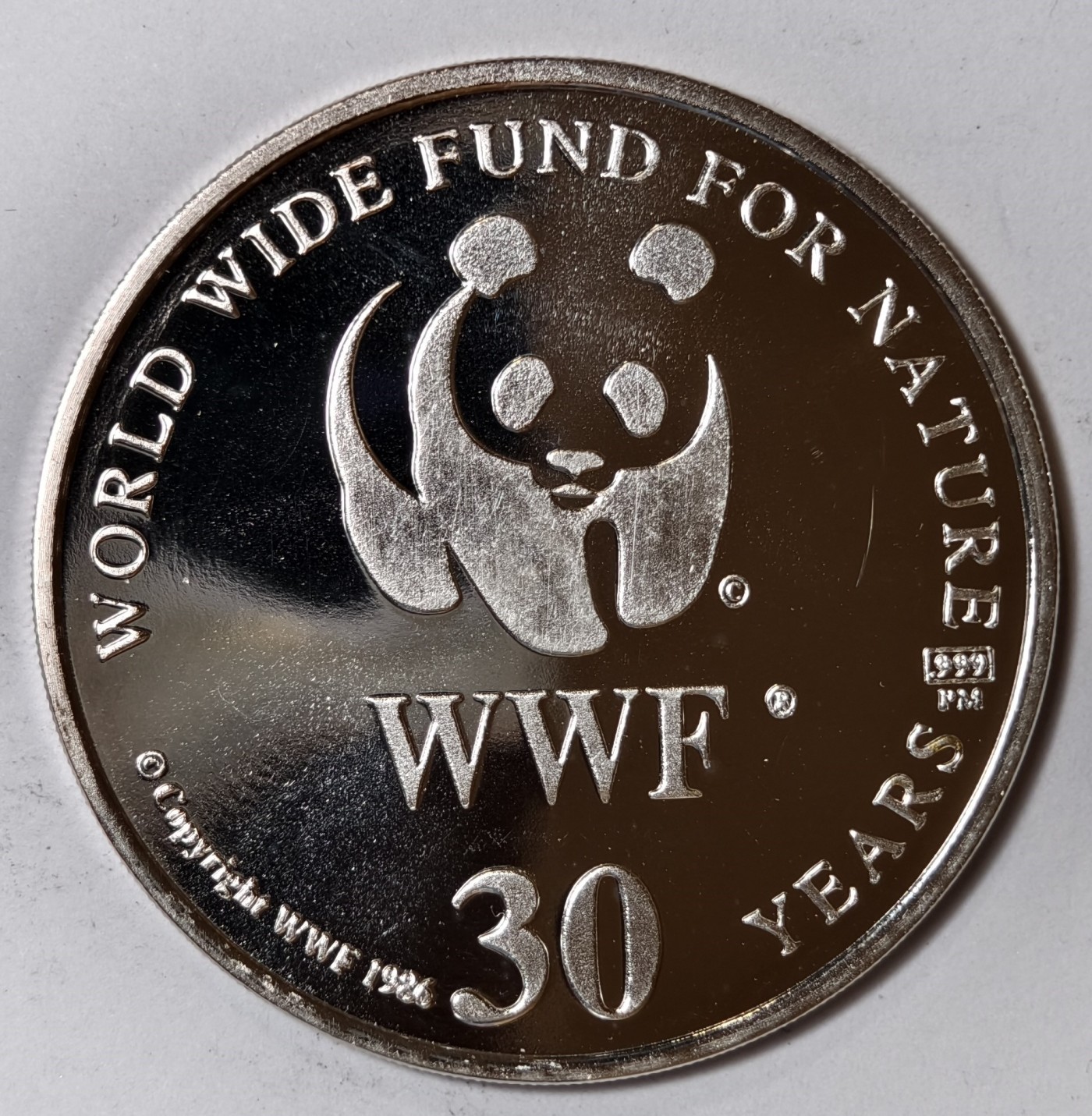 紫瑗钱币——第344期拍卖 联合国 1986年 WWF野生基金会30周年 蓝鲸 纪念章 20克 0.999银 精制