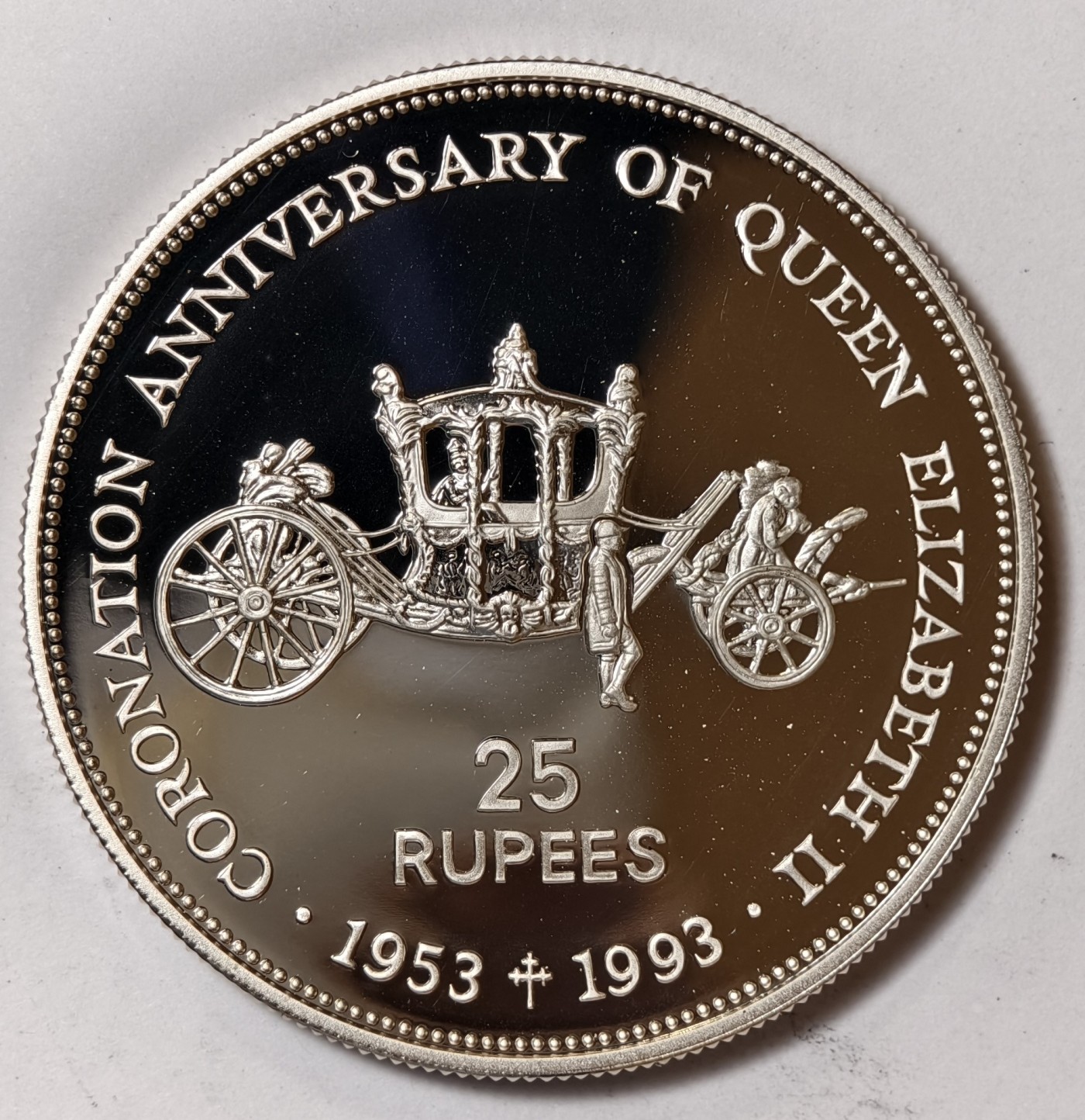 紫瑗钱币——第344期拍卖 塞舌尔 1993年 伊丽莎白女王加冕40周年 25卢比 31.47克 0.925银 精制