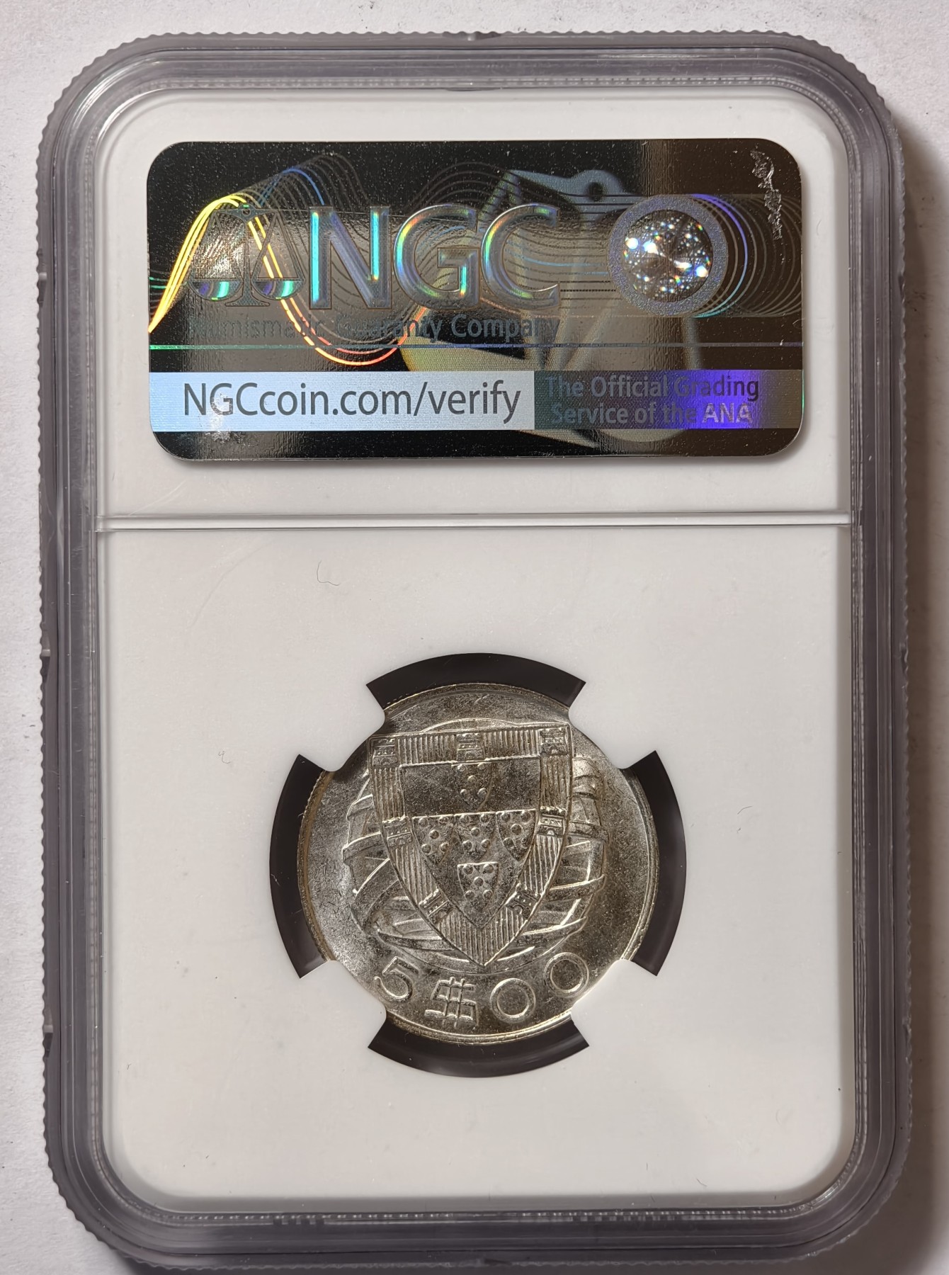 紫瑗钱币——第344期拍卖 葡萄牙 1947年 帆船  5埃斯库多 银币 NGC  MS63