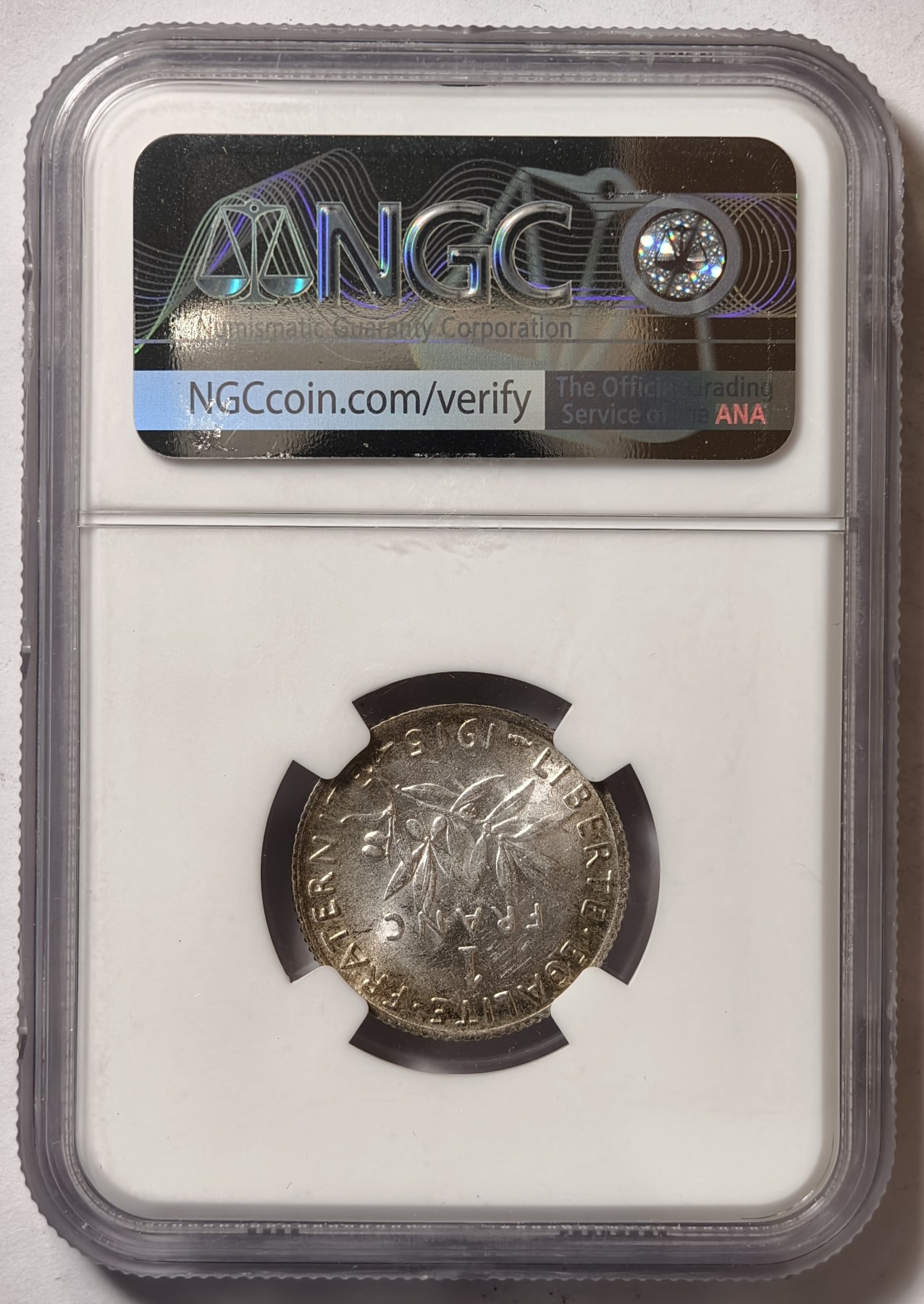 紫瑗钱币——第344期拍卖 法国  1915年 播种女神 1法郎 银币 NGC MS62