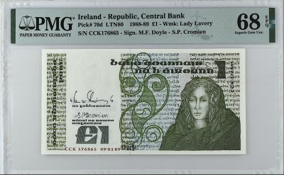 《张总收藏》148期-外币周六畅拍场 - 爱尔兰1镑 PMG68E B序列 无4