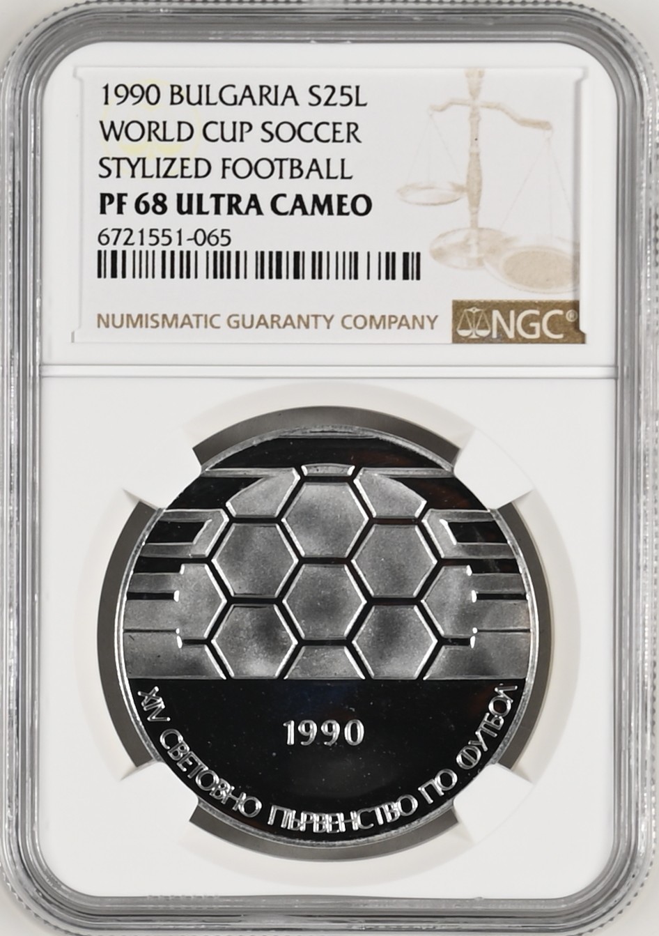 长老汇龙年精选第四场 1990 保加利亚世界杯25列精制银币，NGC PF68UC，亚军分，更高分仅有3枚，1.49万枚