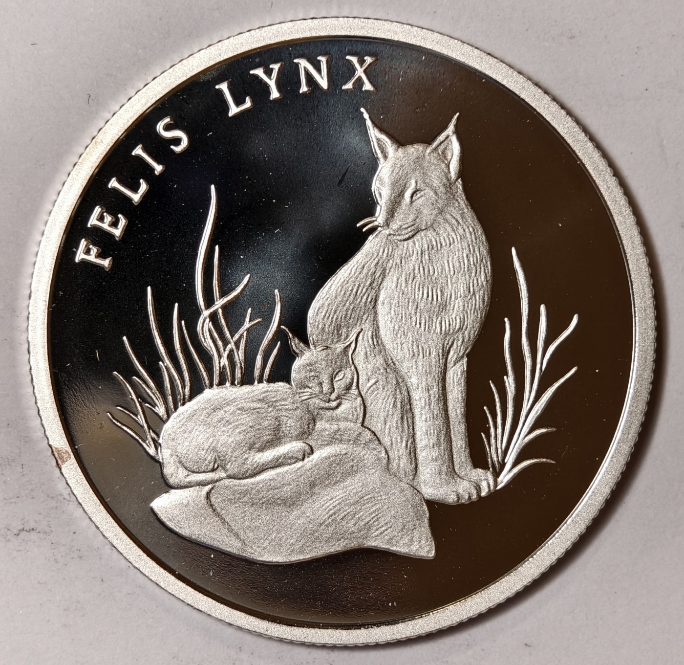 紫瑗钱币——第344期拍卖 联合国 1986年 WWF野生基金会30周年 猞猁 纪念章 20克 0.999银 精制