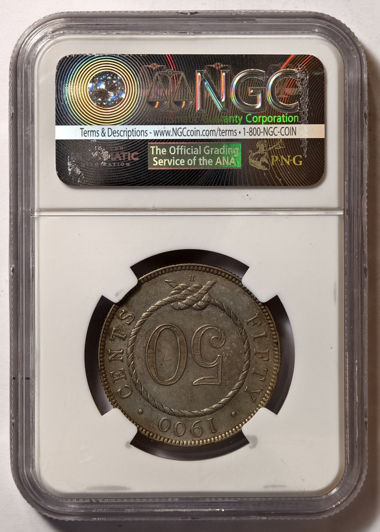 紫瑗钱币——第344期拍卖 沙捞越 1900年 H版 查尔斯.V.布鲁克 50分 银币 NGC AU Detail