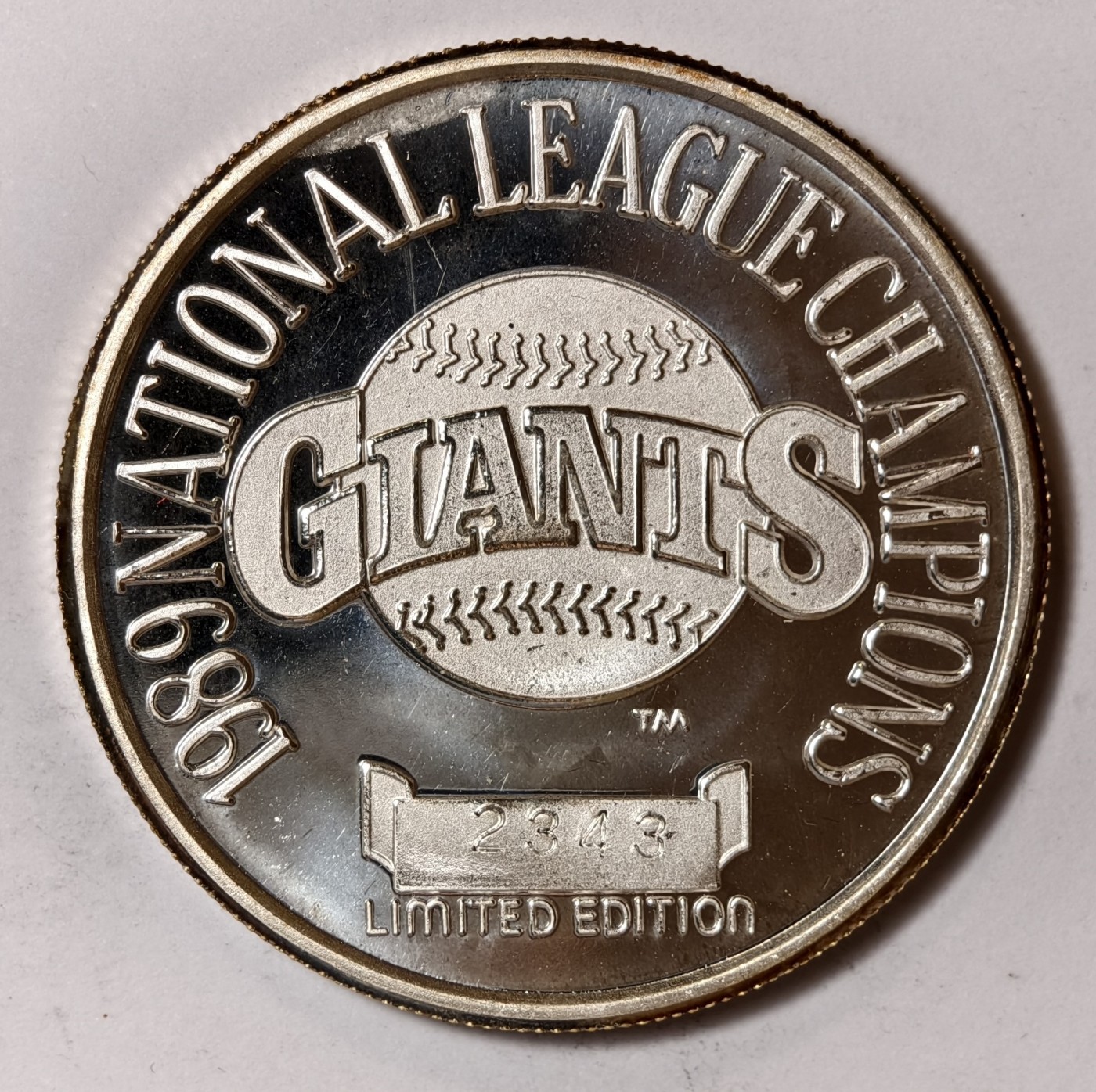 紫瑗钱币——第344期拍卖 美国 1989年 棒球职业大联盟冠军 纪念银章 限量有编号 1盎司 31.1克 0.999银 精制