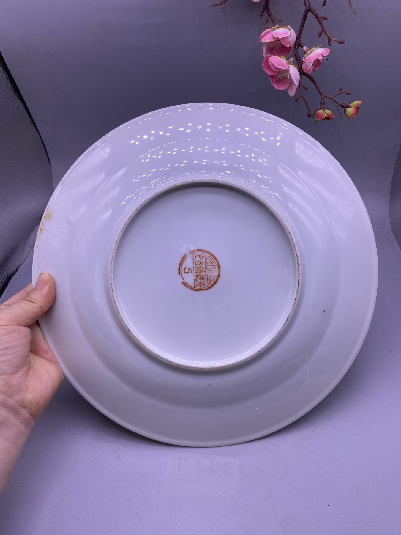粉彩瓜瓞绵绵盘子，尺寸25厘米，有一短线，品相如图，500包快递