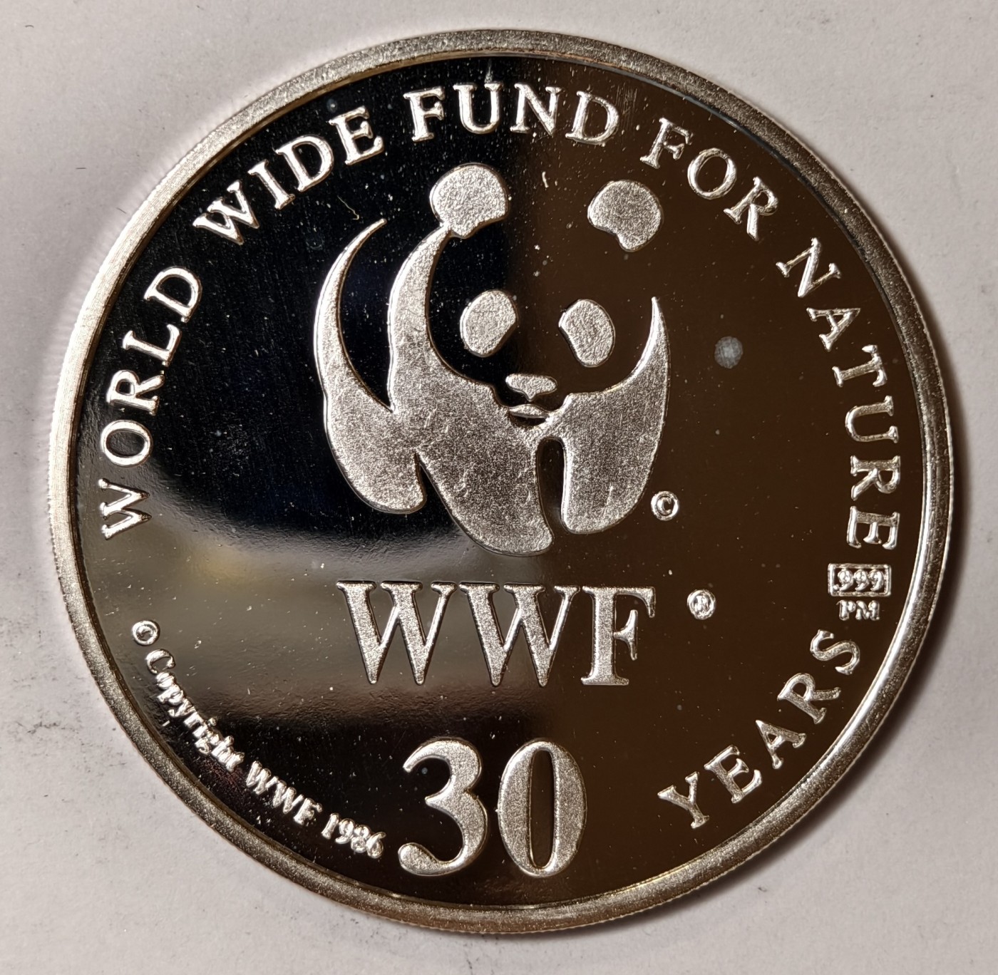 紫瑗钱币——第344期拍卖 联合国 1986年 WWF野生基金会30周年 猎豹 纪念章 20克 0.999银 精制
