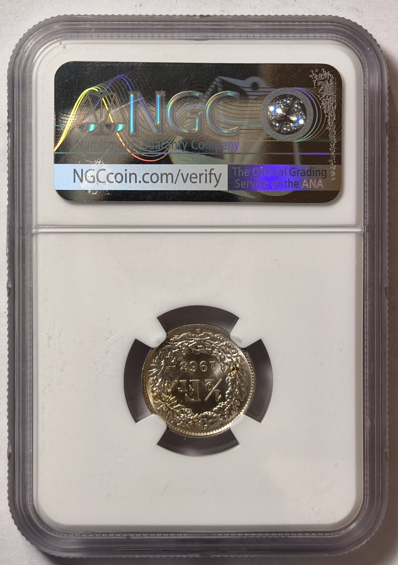 紫瑗钱币——第344期拍卖 瑞士 1963年 B版 赫尔维蒂亚 1/2法郎 银币 NGC MS65 