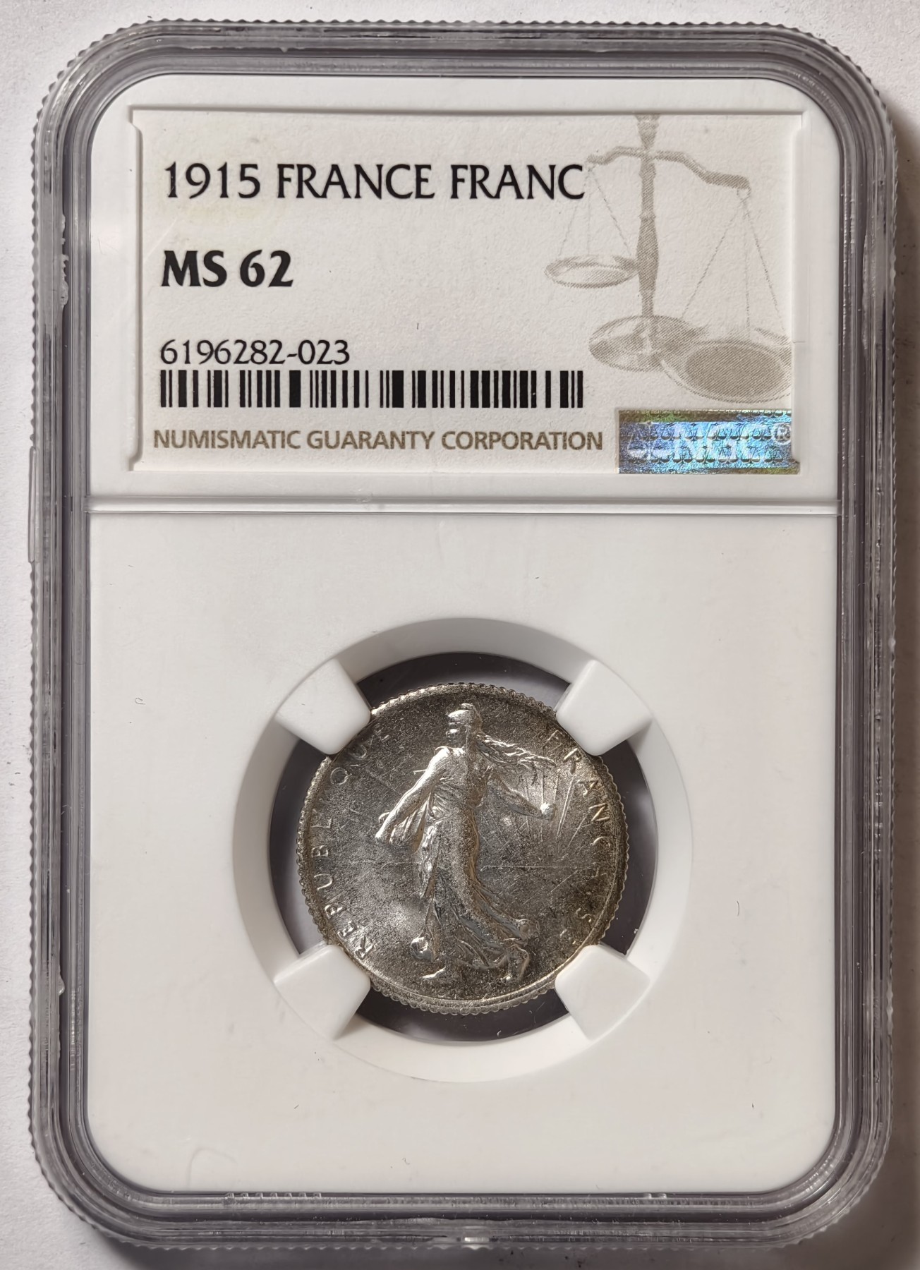 紫瑗钱币——第344期拍卖 法国  1915年 播种女神 1法郎 银币 NGC MS62