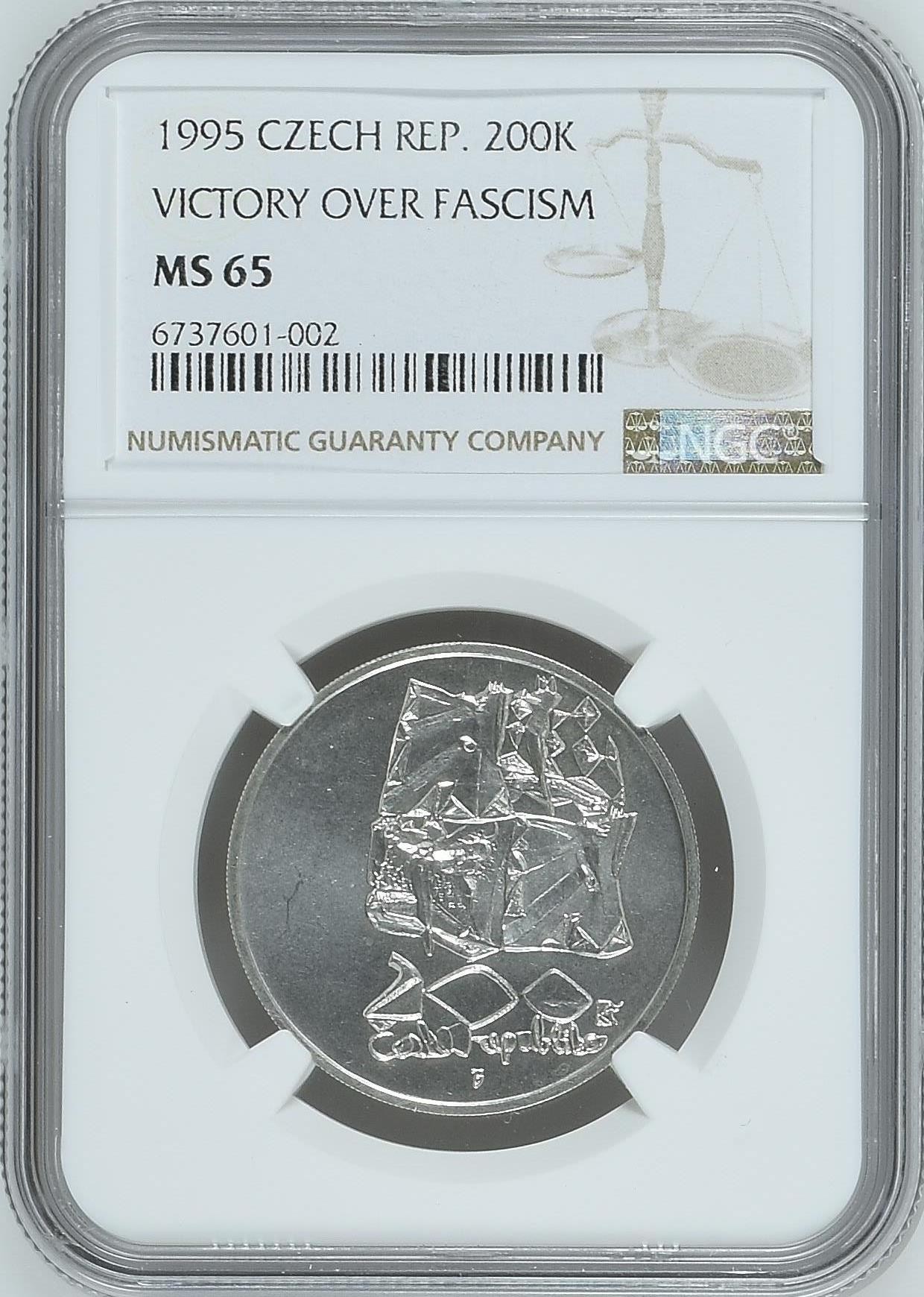 长老汇龙年精选第四场 1995 捷克战胜法西斯200克朗银币，NGC MS65分，唯一冠军分，1997年5830枚销毁，少见，冠军分外网基本2000元往上