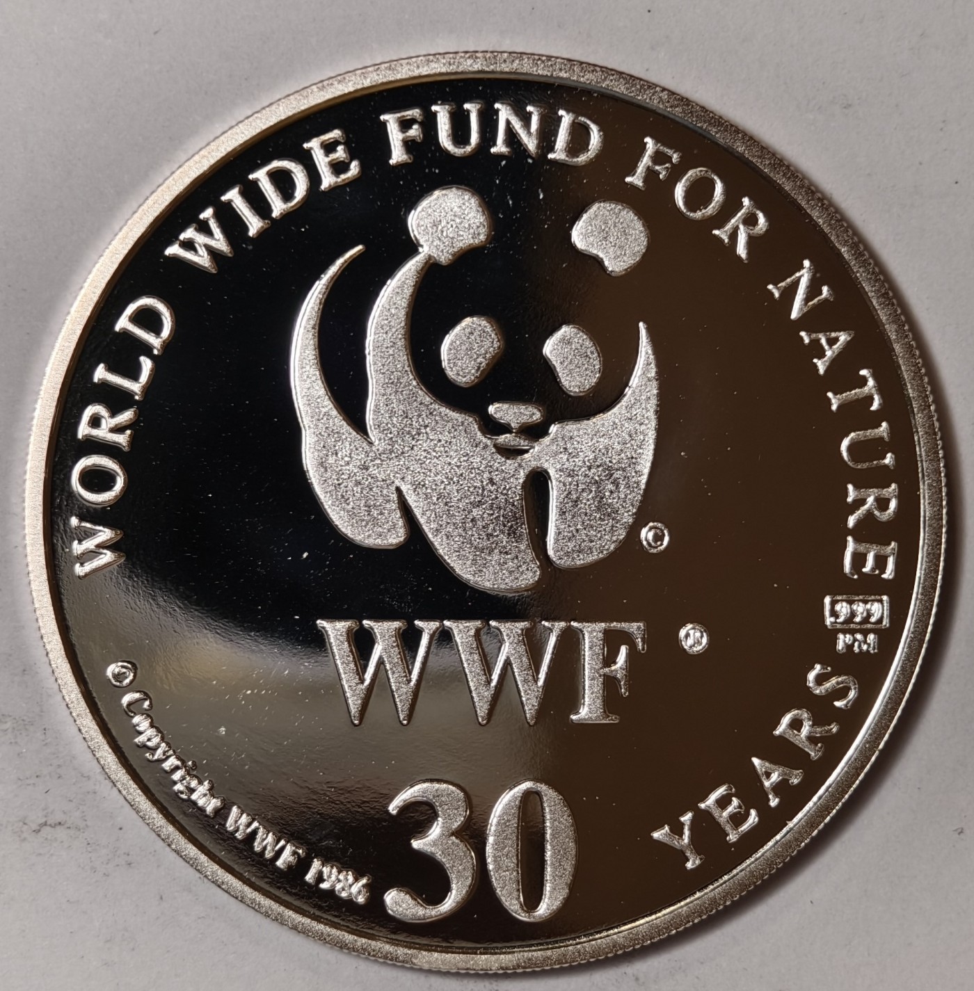 紫瑗钱币——第344期拍卖 联合国 1986年 WWF野生基金会30周年 弯角大羚羊 纪念章 20克 0.999银 精制