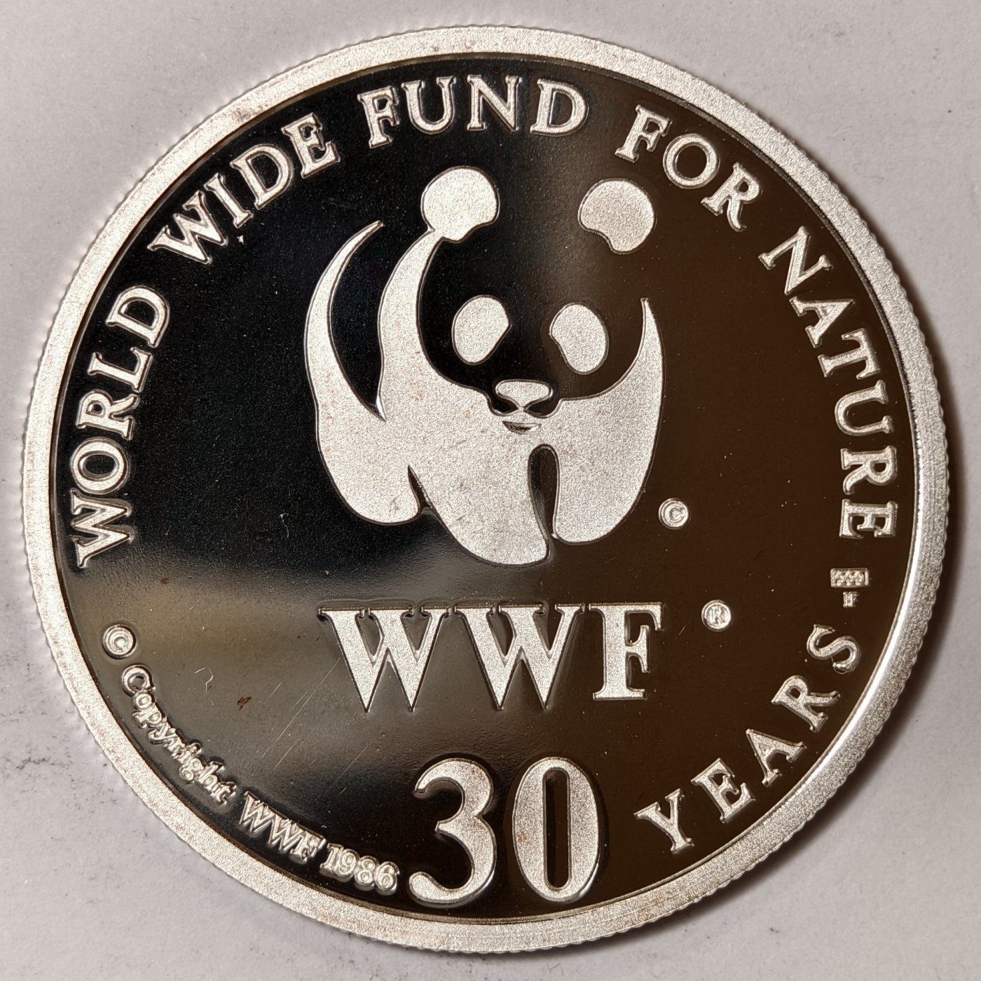 紫瑗钱币——第344期拍卖 联合国 1986年 WWF野生基金会30周年 侏儒河马 纪念章 20克 0.999银 精制