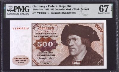 《张总收藏》148期-外币周六畅拍场 - 德国500马克 PMG67E 1977年 名誉品大副