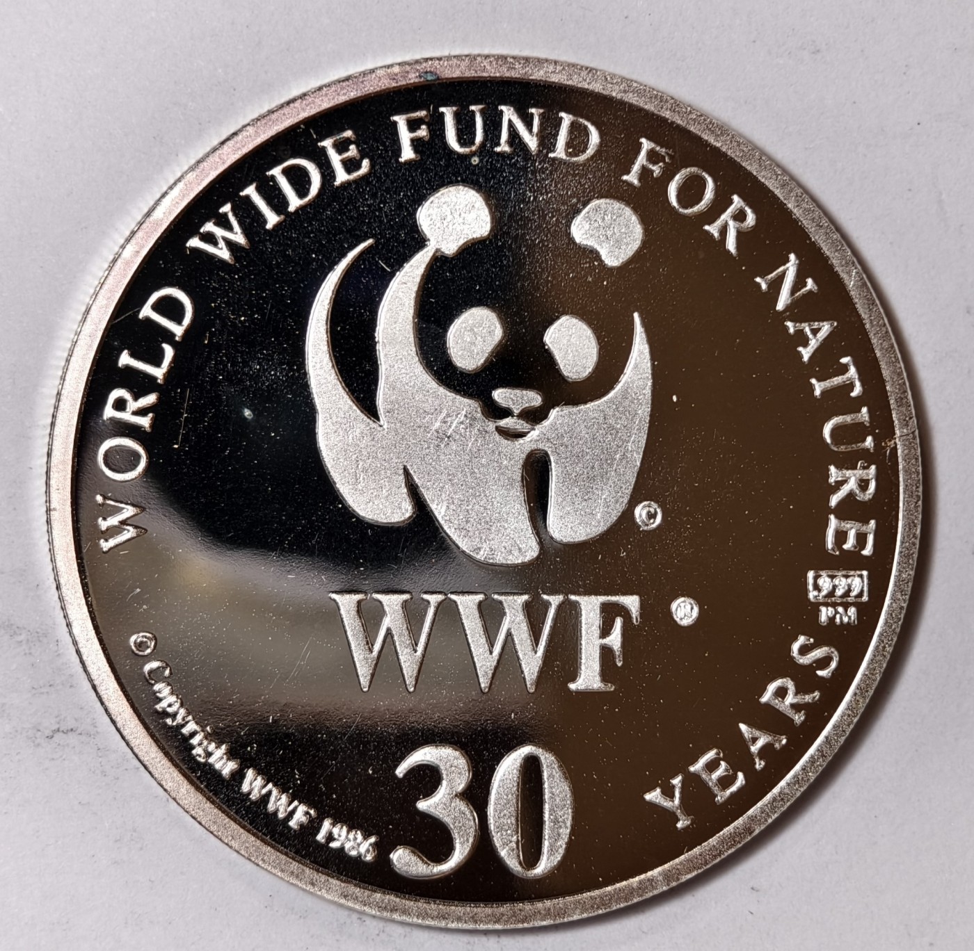 紫瑗钱币——第344期拍卖 联合国 1986年 WWF野生基金会30周年 南美熊 纪念章 20克 0.999银 精制