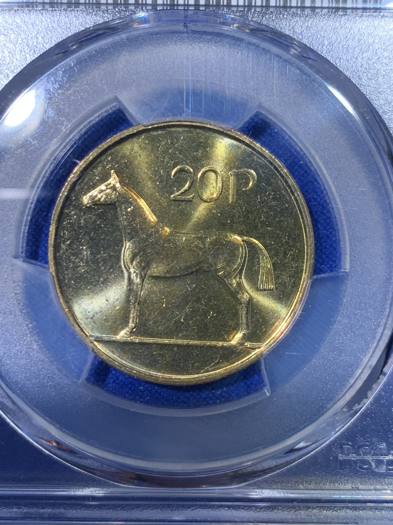 《竞宝斋》第263场-周日，周一 2场连拍 (全场包邮) PCGS金盾 MS65 爱尔兰种马1999年20便士铜币