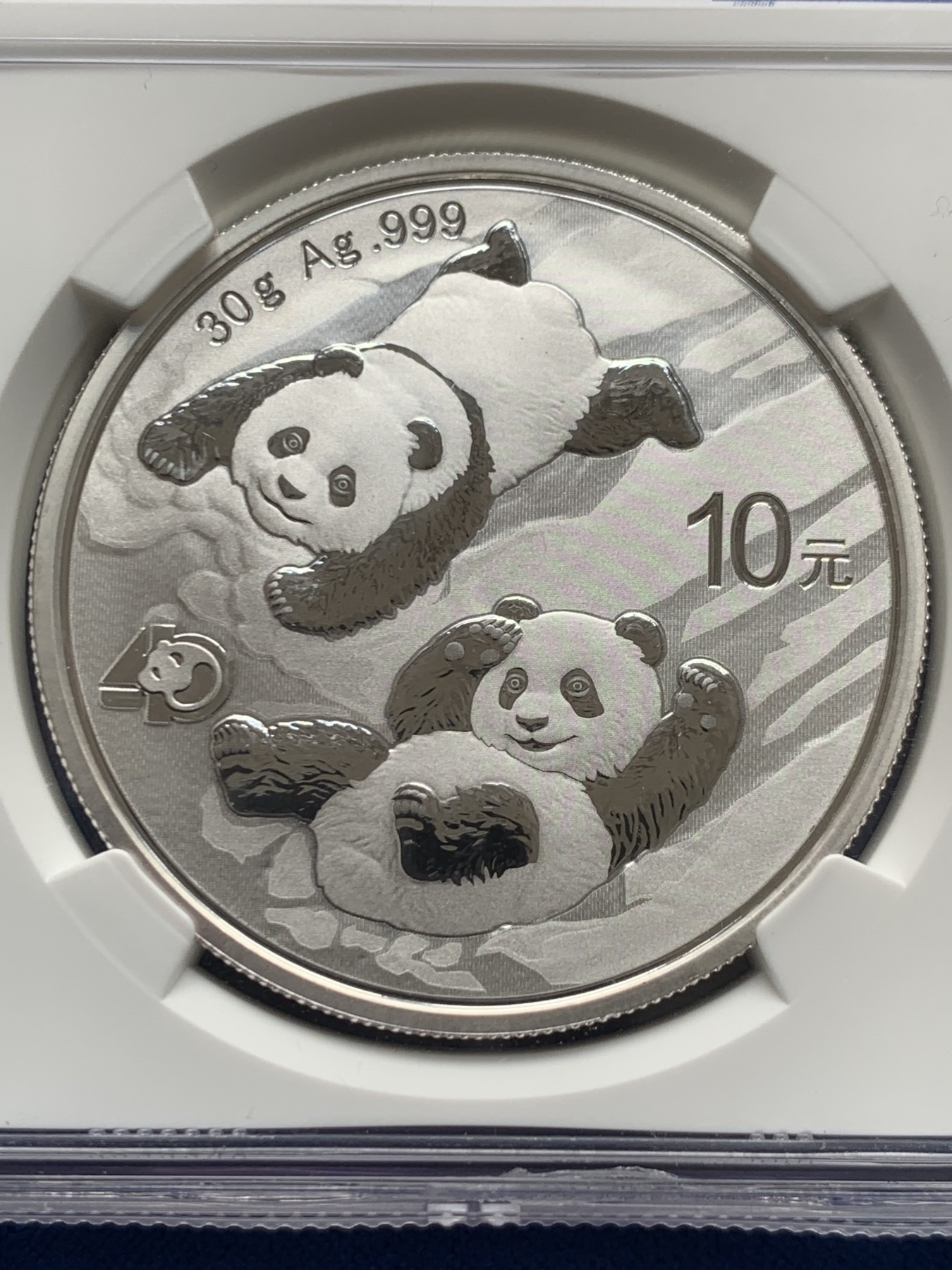《竞宝斋》第263场-周日，周一 2场连拍 (全场包邮) NGC MS70 中国 2022年 10元 30克熊猫币 银币（40周年，含证书）
