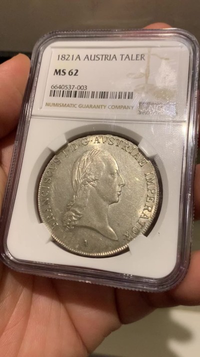 《竞宝斋》第263场-周日，周一 2场连拍 (全场包邮) NGC MS62 奥匈帝国 1821 奥地利 弗朗茨一世 泰勒大银币 细节清晰 背面PL版状态 该版本普遍弱打 本拍品状态极佳