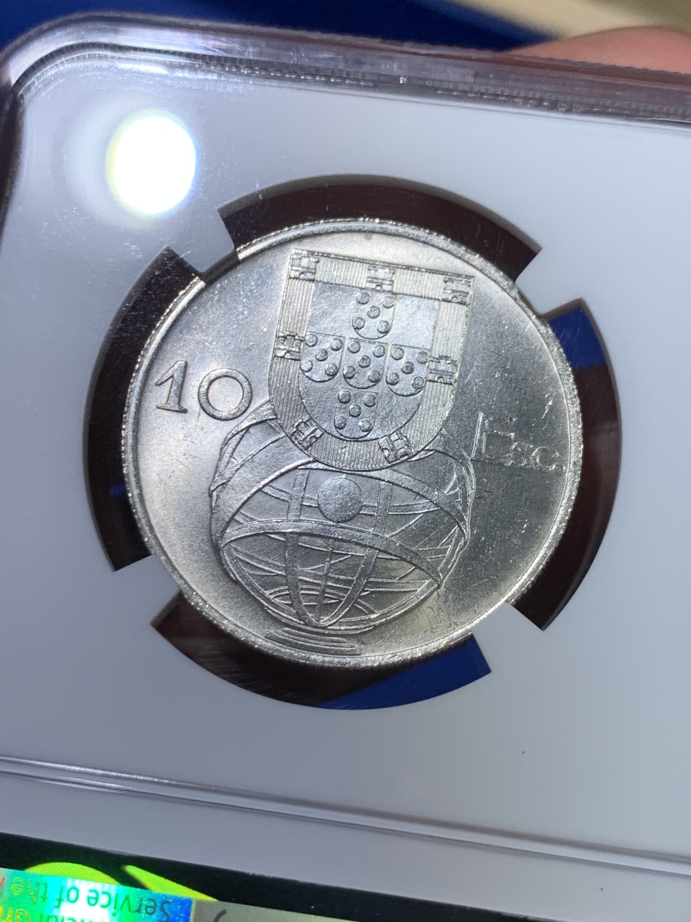 《竞宝斋》第263场-周日，周一 2场连拍 (全场包邮) NGC MS65 葡萄牙1955年大帆船10埃斯库多银币，原光美品，难得的状态