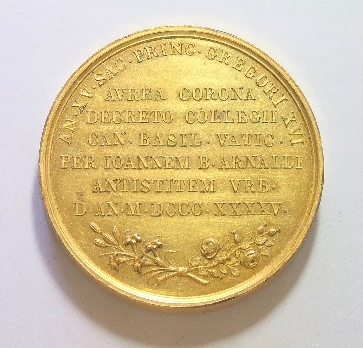 法国1845年 圣母抱婴高浮雕精制大镀金章 原盒 43MM