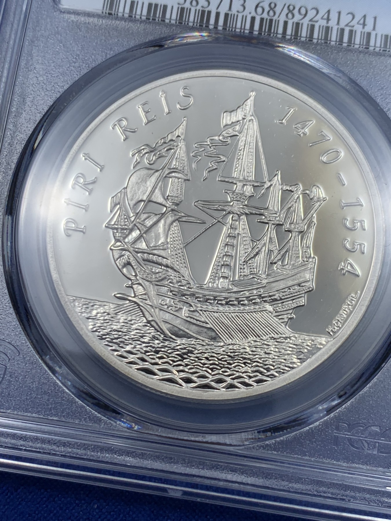 《竞宝斋》第263场-周日，周一 2场连拍 (全场包邮) PCGS金盾 PR68DCAM 土耳其1995年5万里拉皮里·雷斯号舰船精制大银币，冠军分